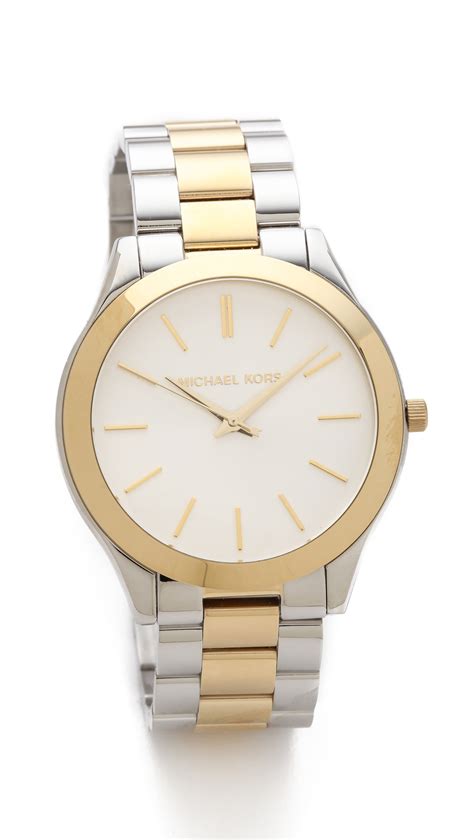 michael kors silver tone hidden watch bracelet mk-2119|Michael Kors slim runway watch.